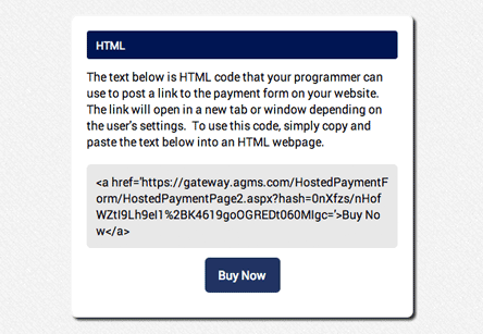 AGMS Gateway Hosted Payment Page button HTML