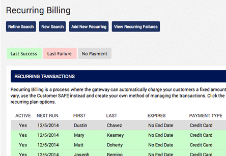 AGMS Gateway Recurring Billing Report