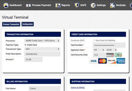 AGMS Gateway Virtual Terminal