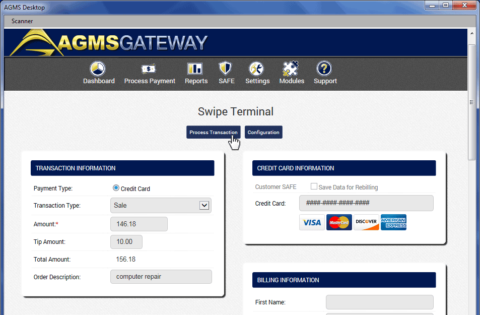 Click Process Transaction