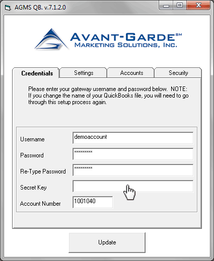 Paste in the AGMS Gateway Transaction API Key for the Secret Key