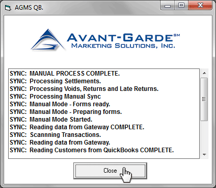 When the sync process completes, click Close