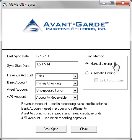 Select a method to run the process, either Manual Linking or Automatic Linking