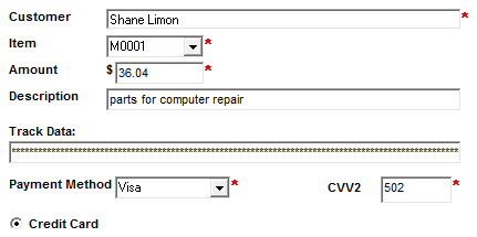 Swipe the customer's card to complete the Track Data field