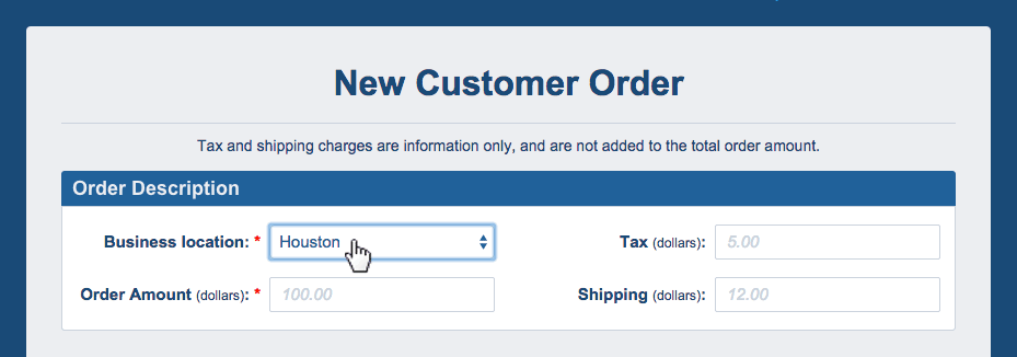 select the location the customer is being billed from