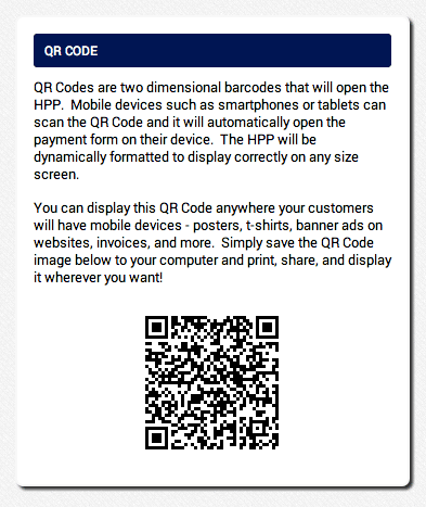 customers can scan an AGMS Gateway Hosted Payment Page QR code