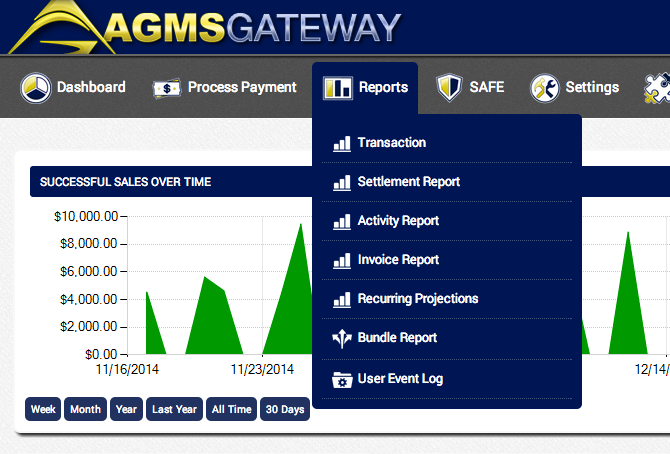 AGMS Gateway reports menu