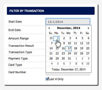 AGMS Gateway Transaction Report start and end date filter