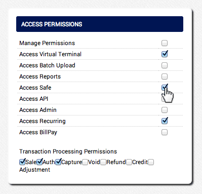 Set the user's Access Permissions