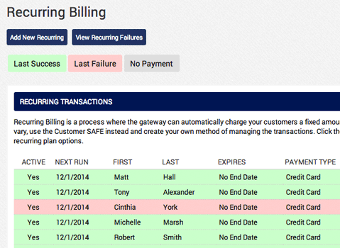 AGMS Gateway Recurring Billing